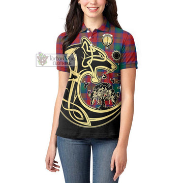 Affleck Tartan Women's Polo Shirt with Family Crest Celtic Wolf Style - Tartan Vibes Clothing