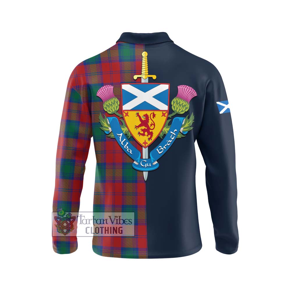 Affleck Tartan Long Sleeve Polo Shirt Alba with Scottish Lion Royal Arm Half Style - Tartan Vibes Clothing