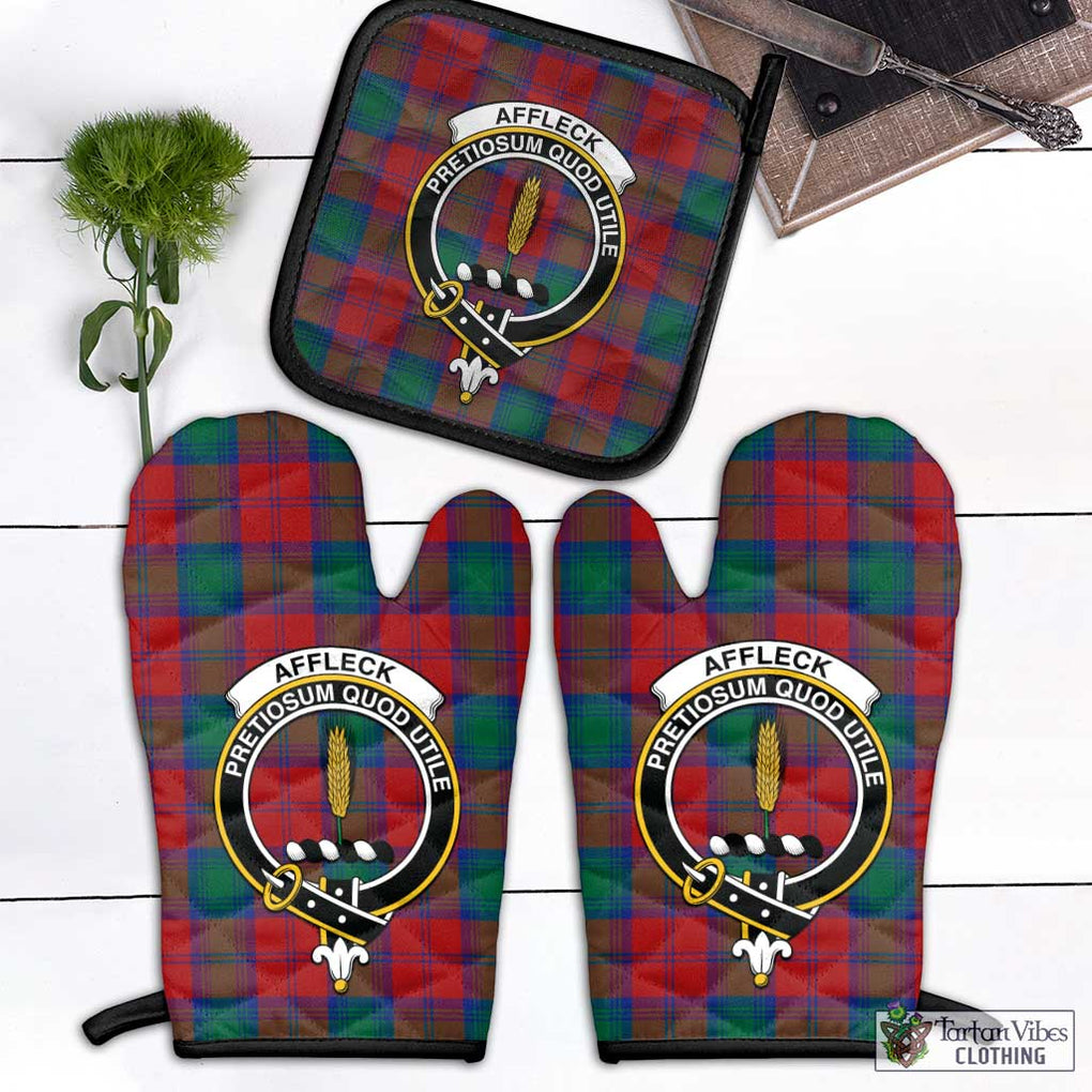 Affleck Tartan Combo Oven Mitt & Pot-Holder with Family Crest Combo 1 Oven Mitt & 1 Pot-Holder Black - Tartan Vibes Clothing