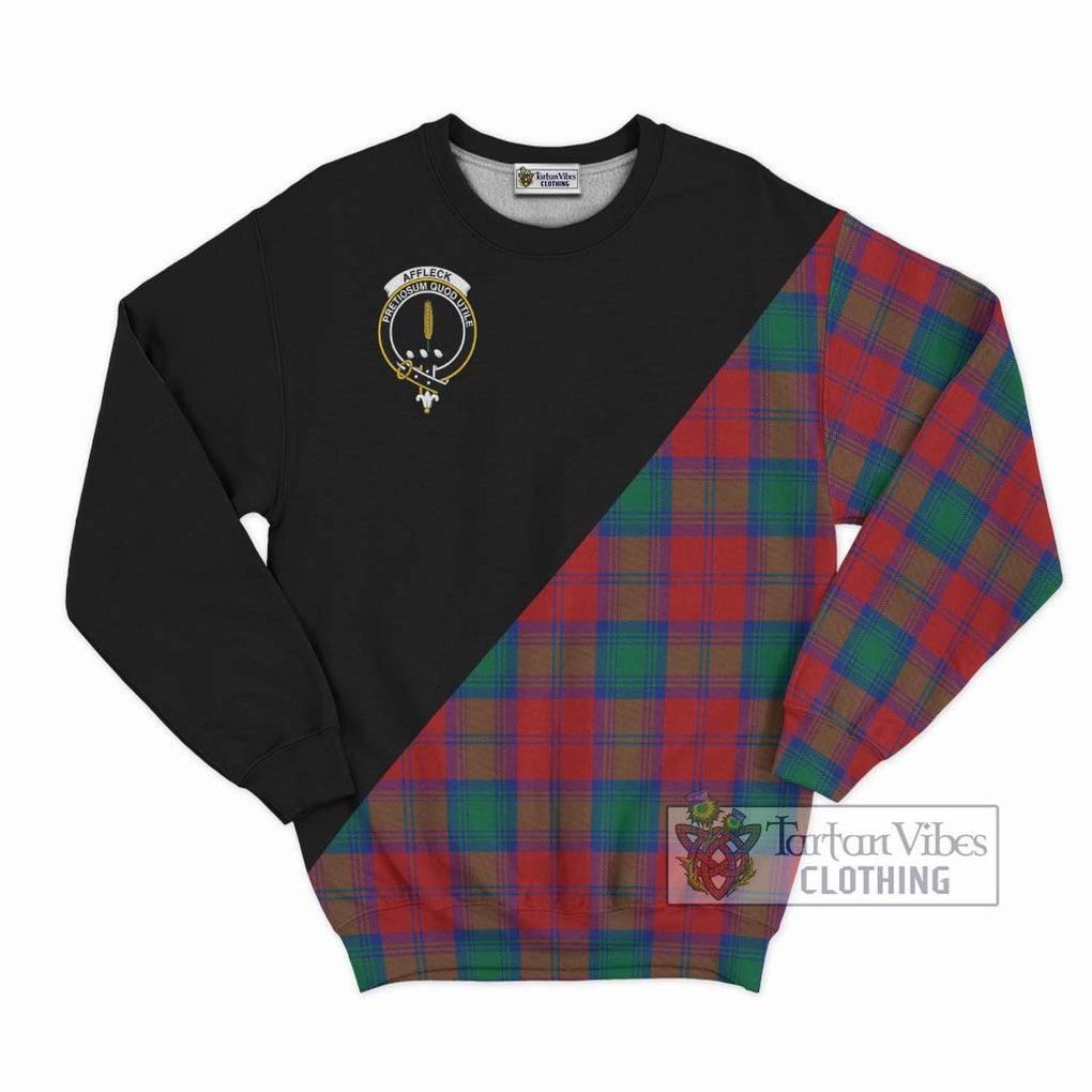 Affleck Tartan Sweatshirt with Family Crest and Military Logo Style - Tartan Vibes Clothing