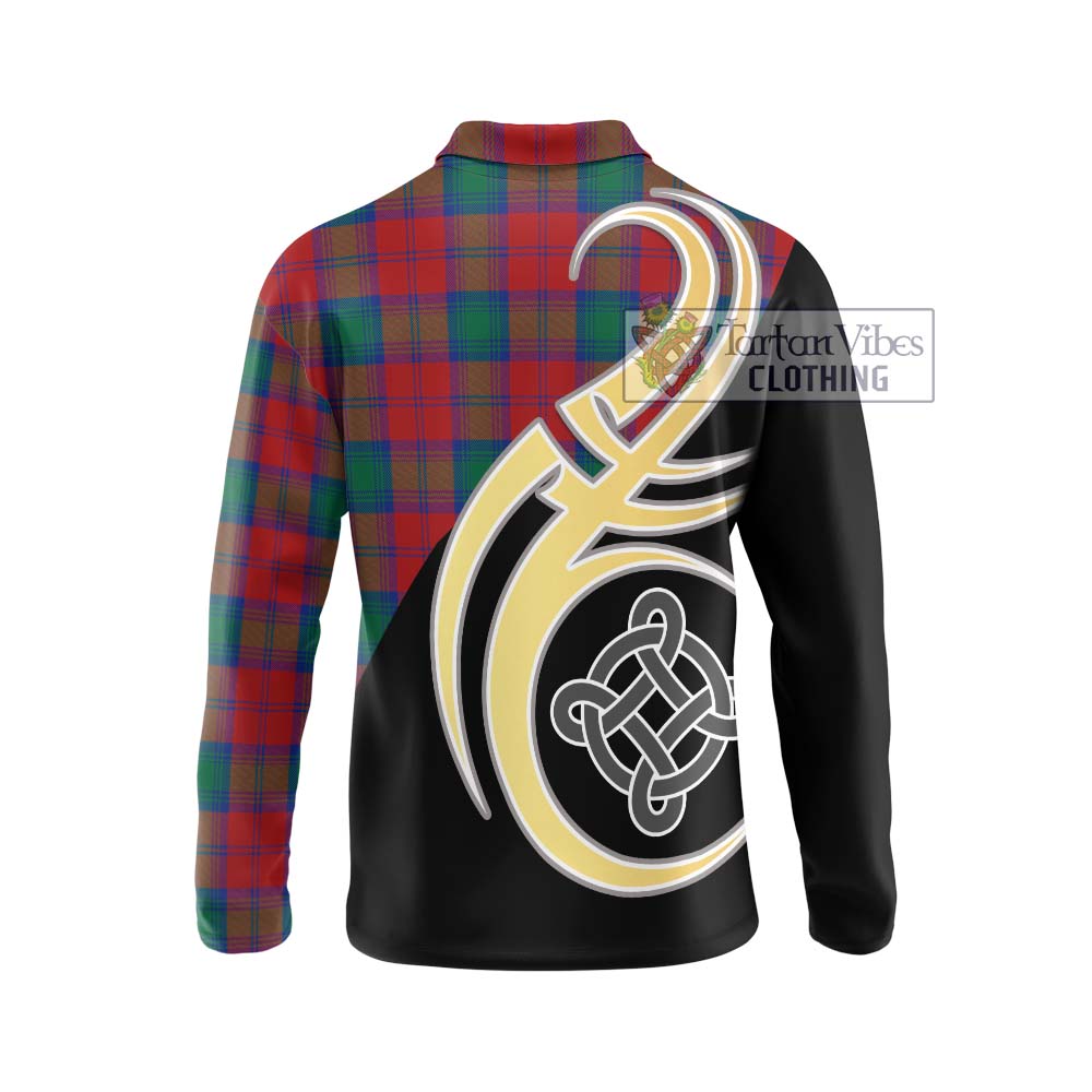 Affleck Tartan Long Sleeve Polo Shirt with Family Crest and Celtic Symbol Style - Tartan Vibes Clothing