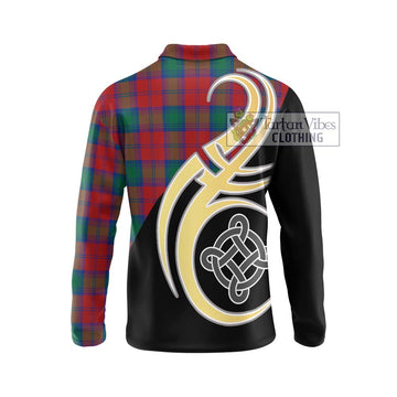 Affleck Tartan Long Sleeve Polo Shirt with Family Crest and Celtic Symbol Style - Tartan Vibes Clothing