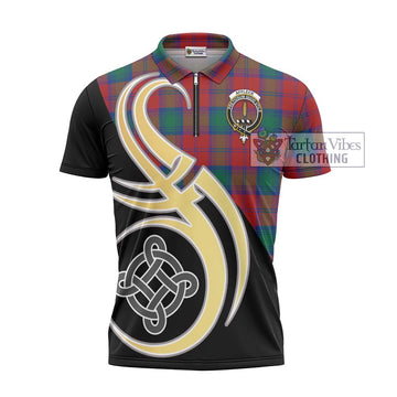 Affleck Tartan Zipper Polo Shirt with Family Crest and Celtic Symbol Style - Tartan Vibes Clothing