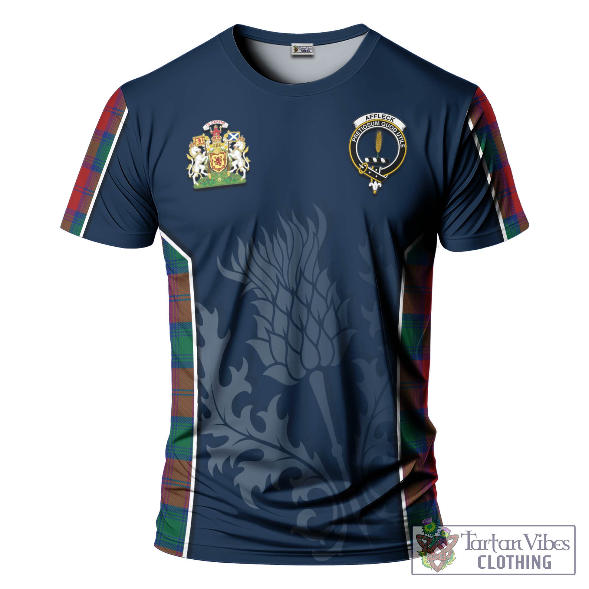 Affleck Tartan T-Shirt with Family Crest and Scottish Thistle Vibes Sport Style - Tartan Vibes Clothing