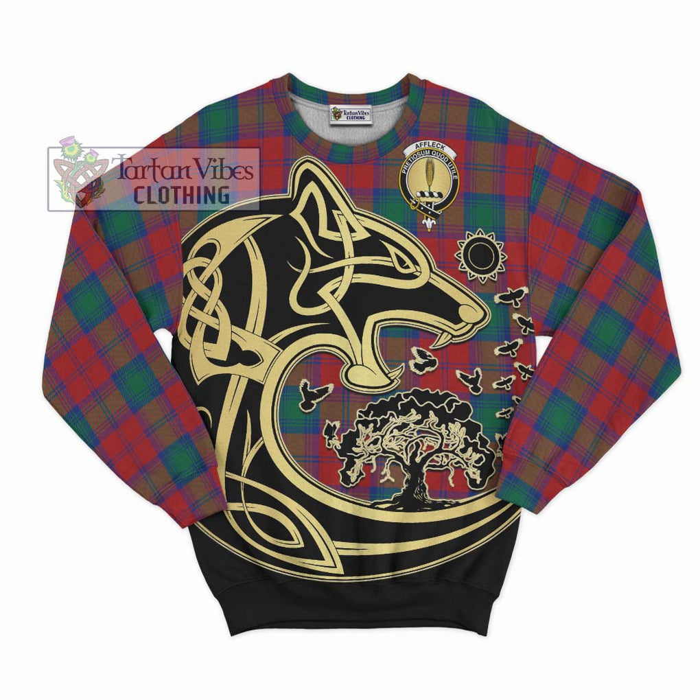 Affleck Tartan Sweatshirt with Family Crest Celtic Wolf Style - Tartan Vibes Clothing