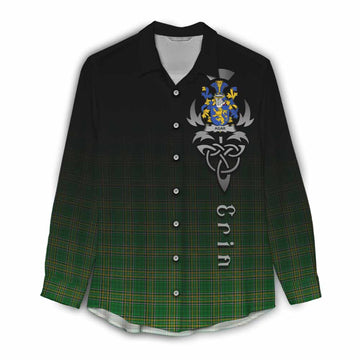 Tartan Vibes Clothing Agar Irish Clan Women's Casual Shirt with Coat of Arms Erin Go Bragh Celtic Inspired
