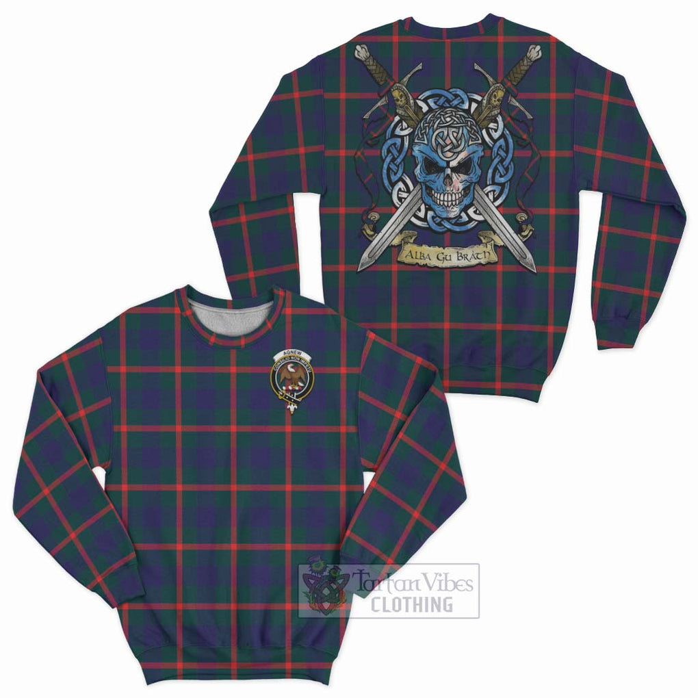 Tartan Vibes Clothing Agnew Tartan Sweatshirt with Family Crest Celtic Skull Style