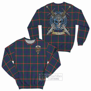 Tartan Vibes Clothing Agnew Tartan Sweatshirt with Family Crest Celtic Skull Style