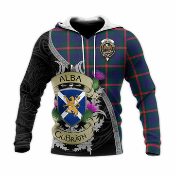 Agnew Tartan Family Crest Knitted Hoodie Lion Rampant Royal Thistle Shield Celtic Inspired