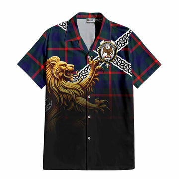 Agnew Crest Tartan Hawaiian Shirt with Golden Lion Emblem Celtic Style