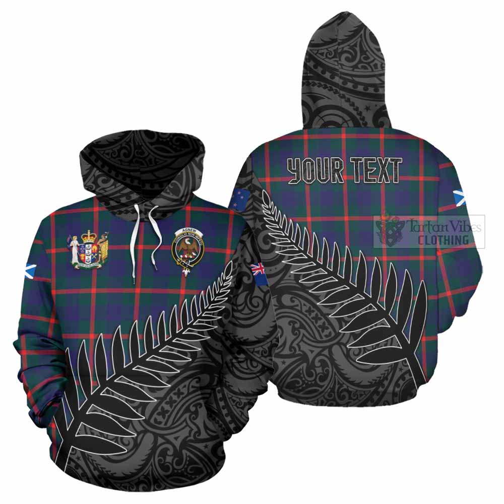 Tartan Vibes Clothing Agnew Crest Tartan Hoodie with New Zealand Silver Fern Half Style