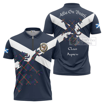 Tartan Vibes Clothing Agnew Tartan Lion Rampant Zipper Polo Shirt – Proudly Display Your Heritage with Alba Gu Brath and Clan Name