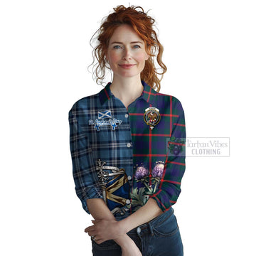 Tartan Vibes Clothing Agnew Tartan Women's Casual Shirt Happy St. Andrew's Day Half Tartan Style