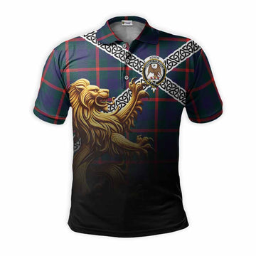 Agnew Crest Tartan Polo Shirt with Golden Lion Emblem Celtic Style