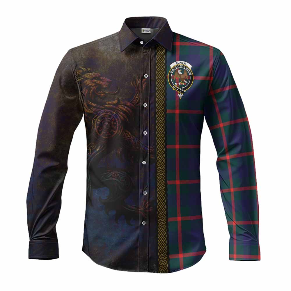 Tartan Vibes Clothing Agnew Tartan Family Crest Long Sleeve Button Shirt Alba Gu Brath Be Brave Lion Ancient Style