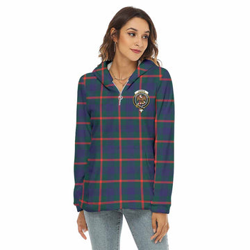 Tartan Vibes Clothing Agnew Tartan Crest Women's Borg  Half Zip Fleece Hoodie