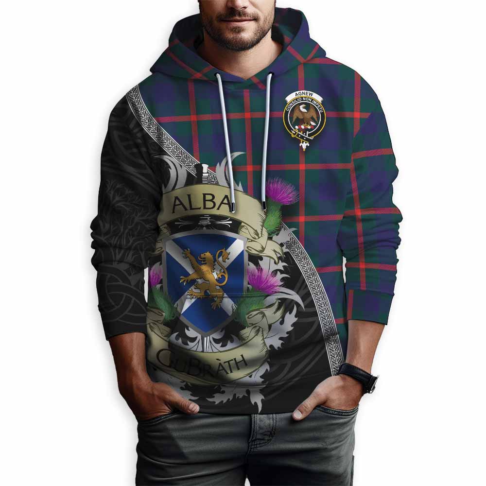 Tartan Vibes Clothing Agnew Tartan Family Crest Hoodie Lion Rampant Royal Thistle Shield Celtic Inspired