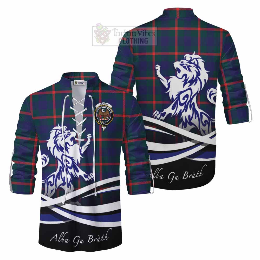 Tartan Vibes Clothing Agnew Tartan Ghillie Kilt Shirt with Alba Gu Brath Regal Lion Emblem
