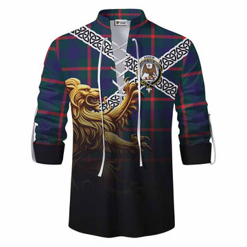 Agnew Crest Tartan Ghillie Kilt Shirt with Golden Lion Emblem Celtic Style