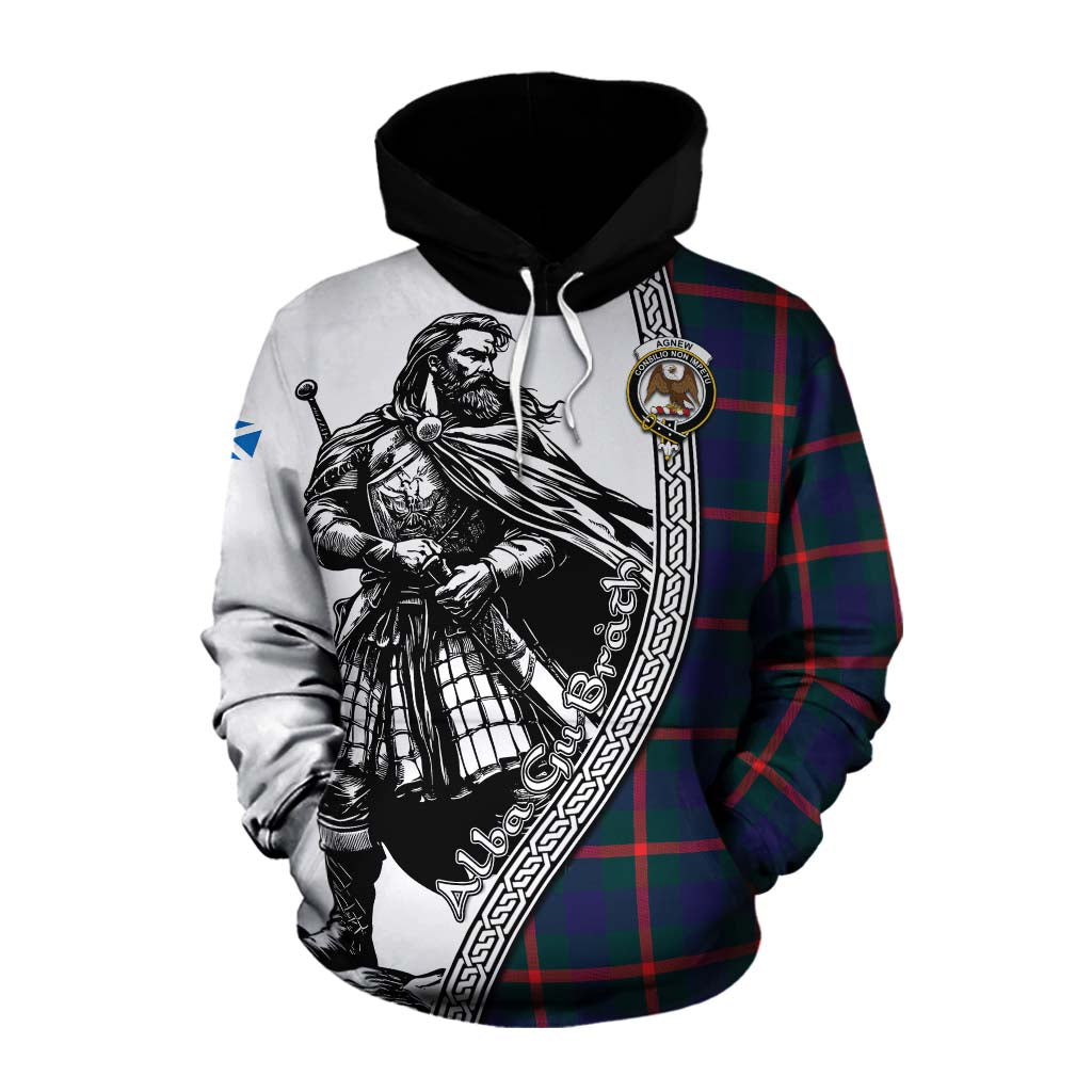 Tartan Vibes Clothing Agnew Tartan Clan Crest Cotton Hoodie with Highlander Warrior Celtic Style