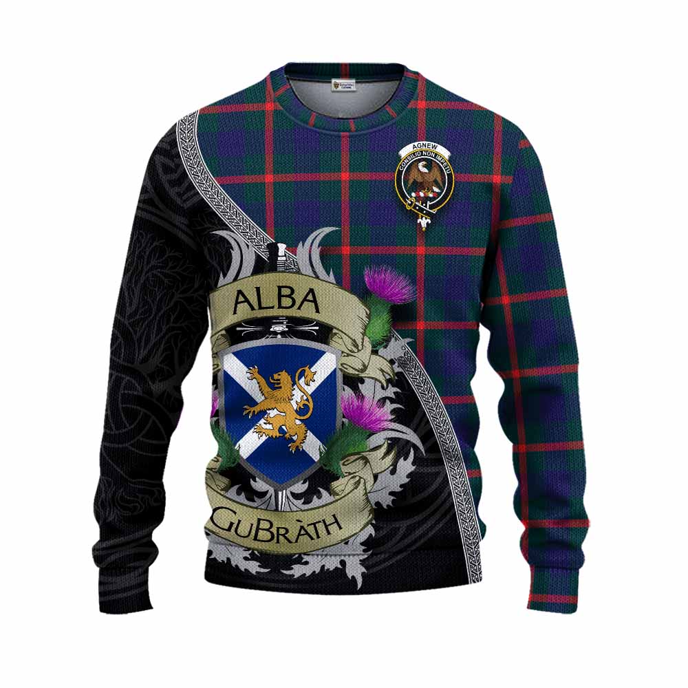 Tartan Vibes Clothing Agnew Tartan Family Crest Knitted Sweater Lion Rampant Royal Thistle Shield Celtic Inspired