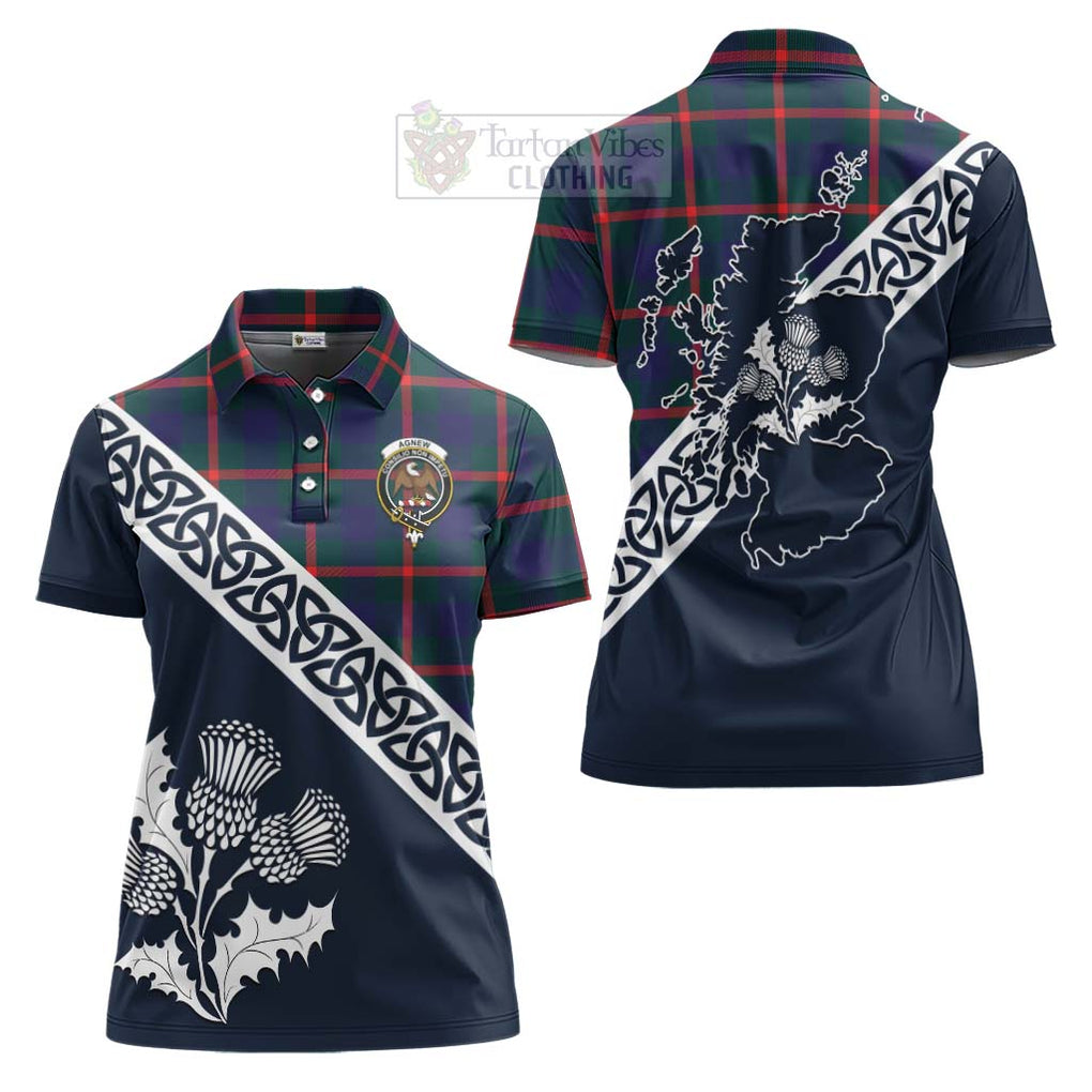 Tartan Vibes Clothing Agnew Tartan Women's Polo Shirt Featuring Thistle and Scotland Map