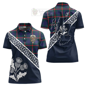 Tartan Vibes Clothing Agnew Tartan Women's Polo Shirt Featuring Thistle and Scotland Map