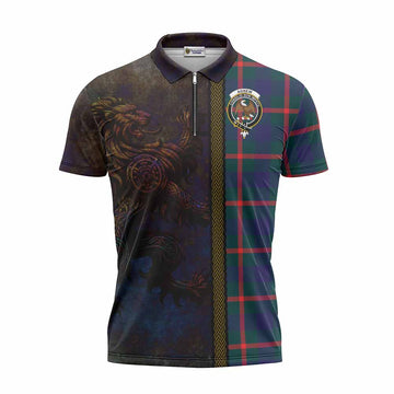 Agnew Tartan Family Crest Zipper Polo Shirt Alba Gu Brath Be Brave Lion Ancient Style