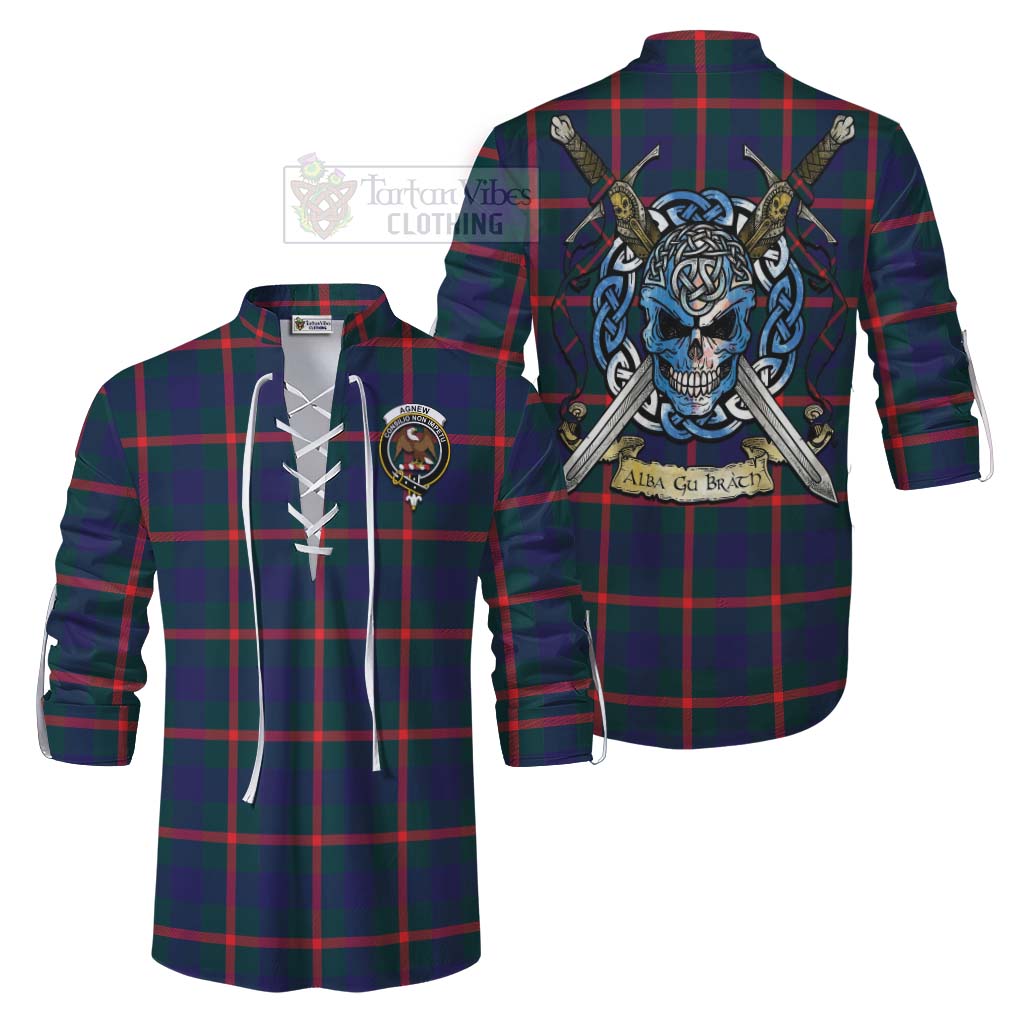 Tartan Vibes Clothing Agnew Tartan Ghillie Kilt Shirt with Family Crest Celtic Skull Style