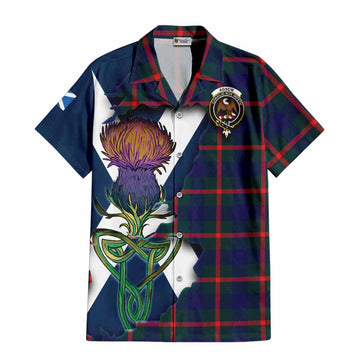 Tartan Vibes Clothing Agnew Tartan Family Crest Short Sleeve Button Shirt Scottish Thistle Celtic Inspired