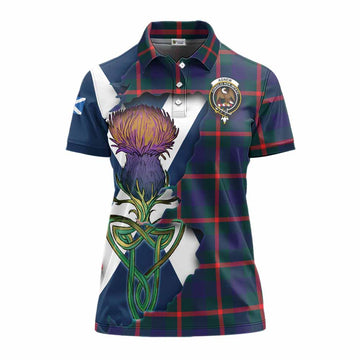 Agnew Tartan Family Crest Women's Polo Shirt Scottish Thistle Celtic Inspired