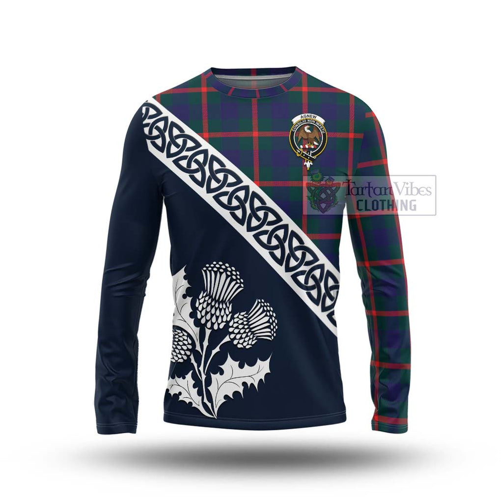 Tartan Vibes Clothing Agnew Tartan Long Sleeve T-Shirt Featuring Thistle and Scotland Map