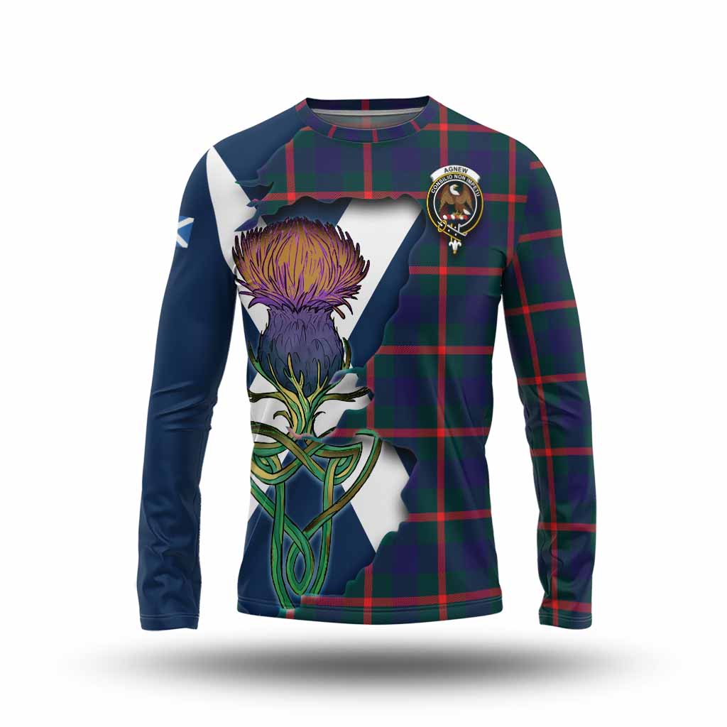 Tartan Vibes Clothing Agnew Tartan Family Crest Long Sleeve T-Shirt Scottish Thistle Celtic Inspired