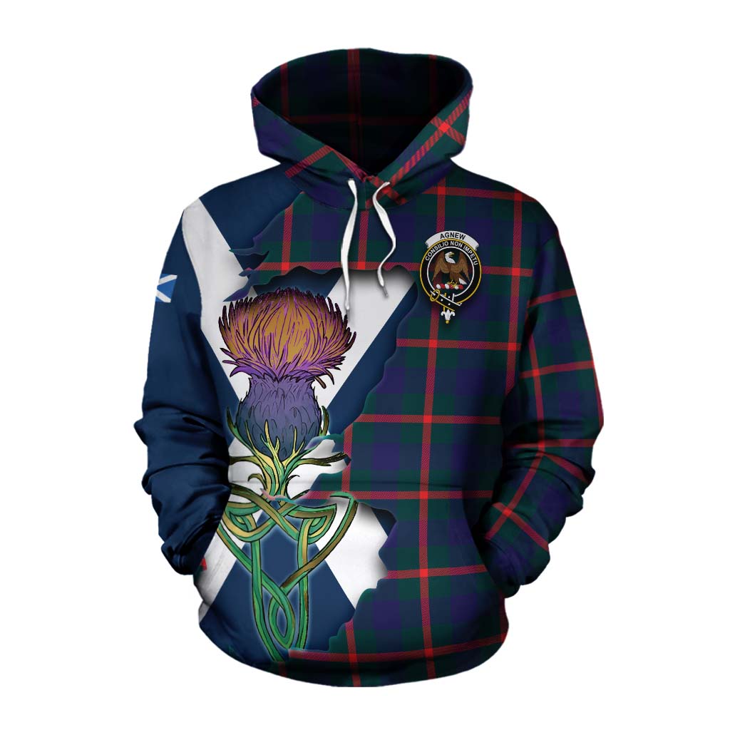 Tartan Vibes Clothing Agnew Tartan Family Crest Cotton Hoodie Scottish Thistle Celtic Inspired