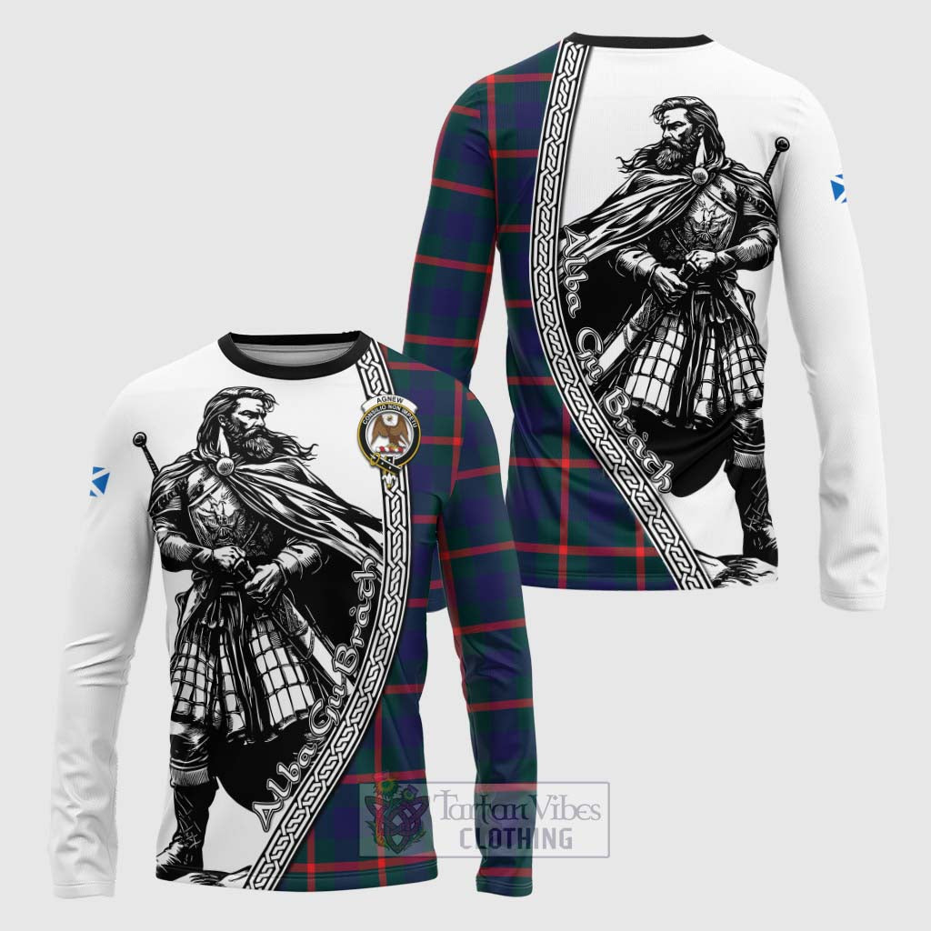 Tartan Vibes Clothing Agnew Tartan Clan Crest Long Sleeve T-Shirt with Highlander Warrior Celtic Style