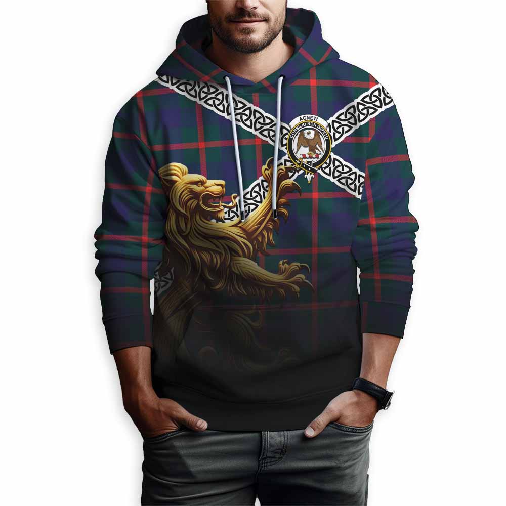 Tartan Vibes Clothing Agnew Crest Tartan Hoodie with Golden Lion Emblem Celtic Style