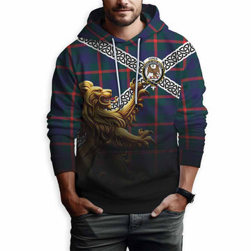Agnew Crest Tartan Hoodie with Golden Lion Emblem Celtic Style