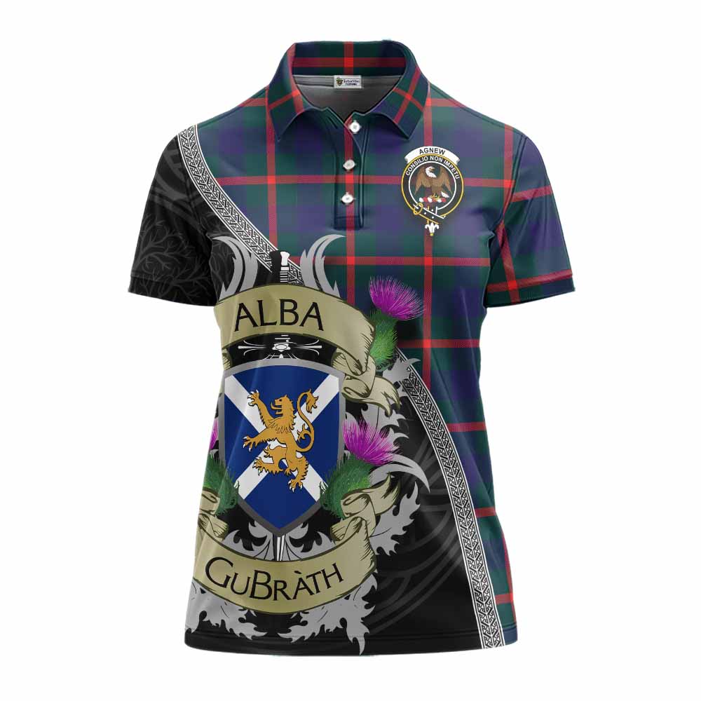 Tartan Vibes Clothing Agnew Tartan Family Crest Women's Polo Shirt Lion Rampant Royal Thistle Shield Celtic Inspired