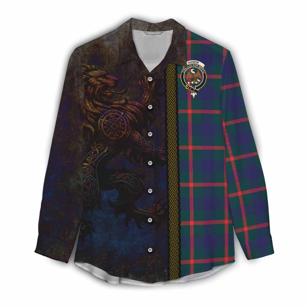 Tartan Vibes Clothing Agnew Tartan Family Crest Women's Casual Shirt Alba Gu Brath Be Brave Lion Ancient Style