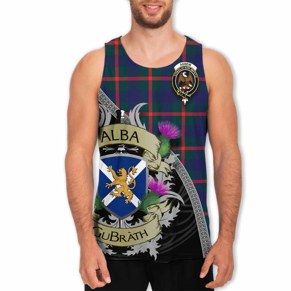 Tartan Vibes Clothing Agnew Tartan Family Crest Men's Tank Top Lion Rampant Royal Thistle Shield Celtic Inspired