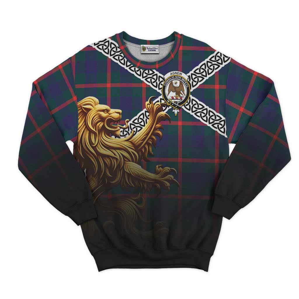 Tartan Vibes Clothing Agnew Crest Tartan Sweatshirt with Golden Lion Emblem Celtic Style