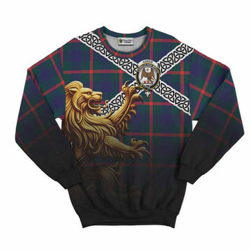 Agnew Crest Tartan Sweatshirt with Golden Lion Emblem Celtic Style