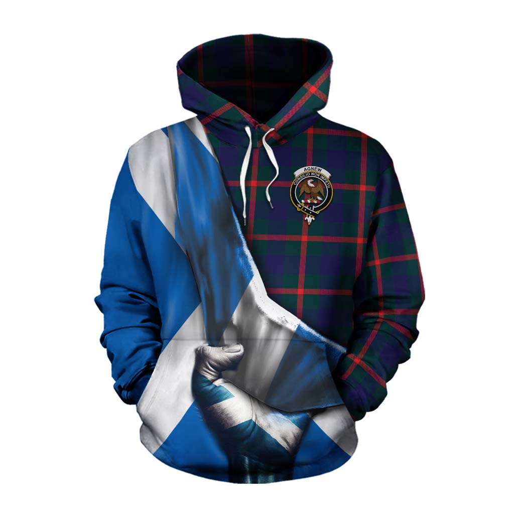 Tartan Vibes Clothing Agnew Tartan Cotton Hoodie with Family Crest Scotland Patriotic Style