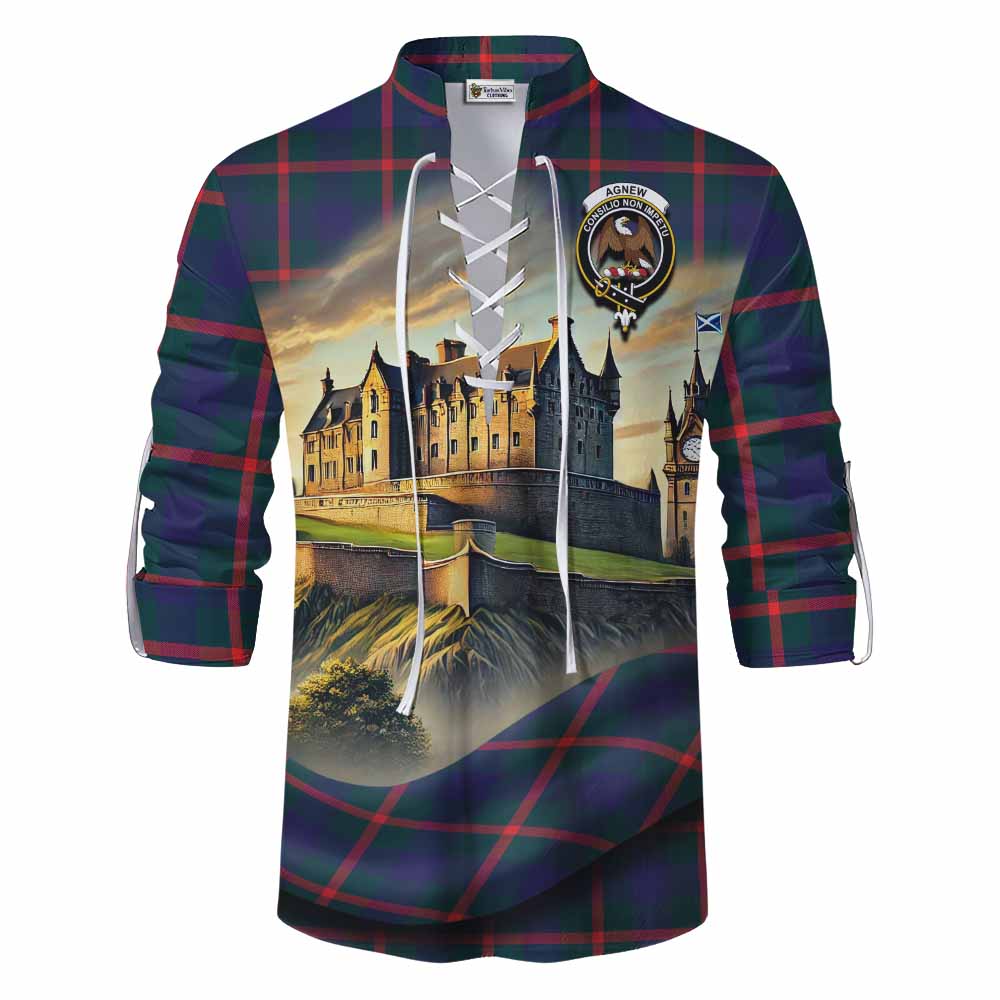 Tartan Vibes Clothing Agnew Tartan Family Crest Ghillie Kilt Shirt with Scottish Ancient Castle Style