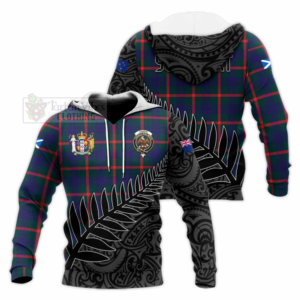 Tartan Vibes Clothing Agnew Crest Tartan Knitted Hoodie with New Zealand Silver Fern Half Style