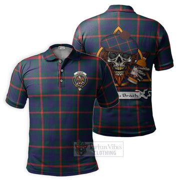 Tartan Vibes Clothing Agnew Tartan Polo Shirt with Family Crest and Bearded Skull Holding Bottles of Whiskey