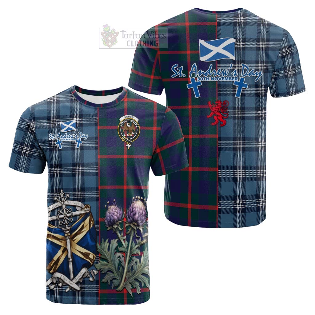 Tartan Vibes Clothing Agnew Tartan Cotton T-shirt Happy St. Andrew's Day Half Tartan Style