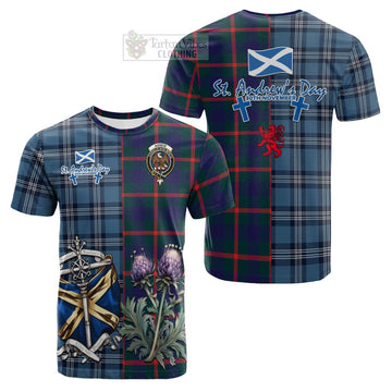 Tartan Vibes Clothing Agnew Tartan Cotton T-shirt Happy St. Andrew's Day Half Tartan Style