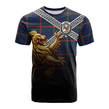 Agnew Crest Tartan Cotton T-shirt with Golden Lion Emblem Celtic Style