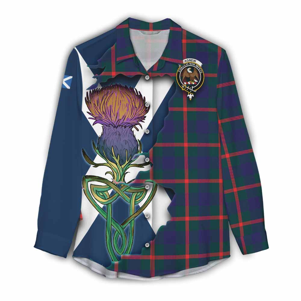 Tartan Vibes Clothing Agnew Tartan Family Crest Women's Casual Shirt Scottish Thistle Celtic Inspired